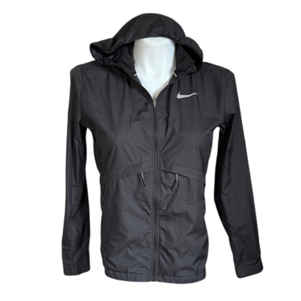 Nike Running Jacket Womens Medium Black Full Zip Hooded Windbreaker Reflective